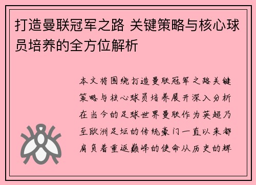 打造曼联冠军之路 关键策略与核心球员培养的全方位解析
