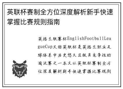 英联杯赛制全方位深度解析新手快速掌握比赛规则指南
